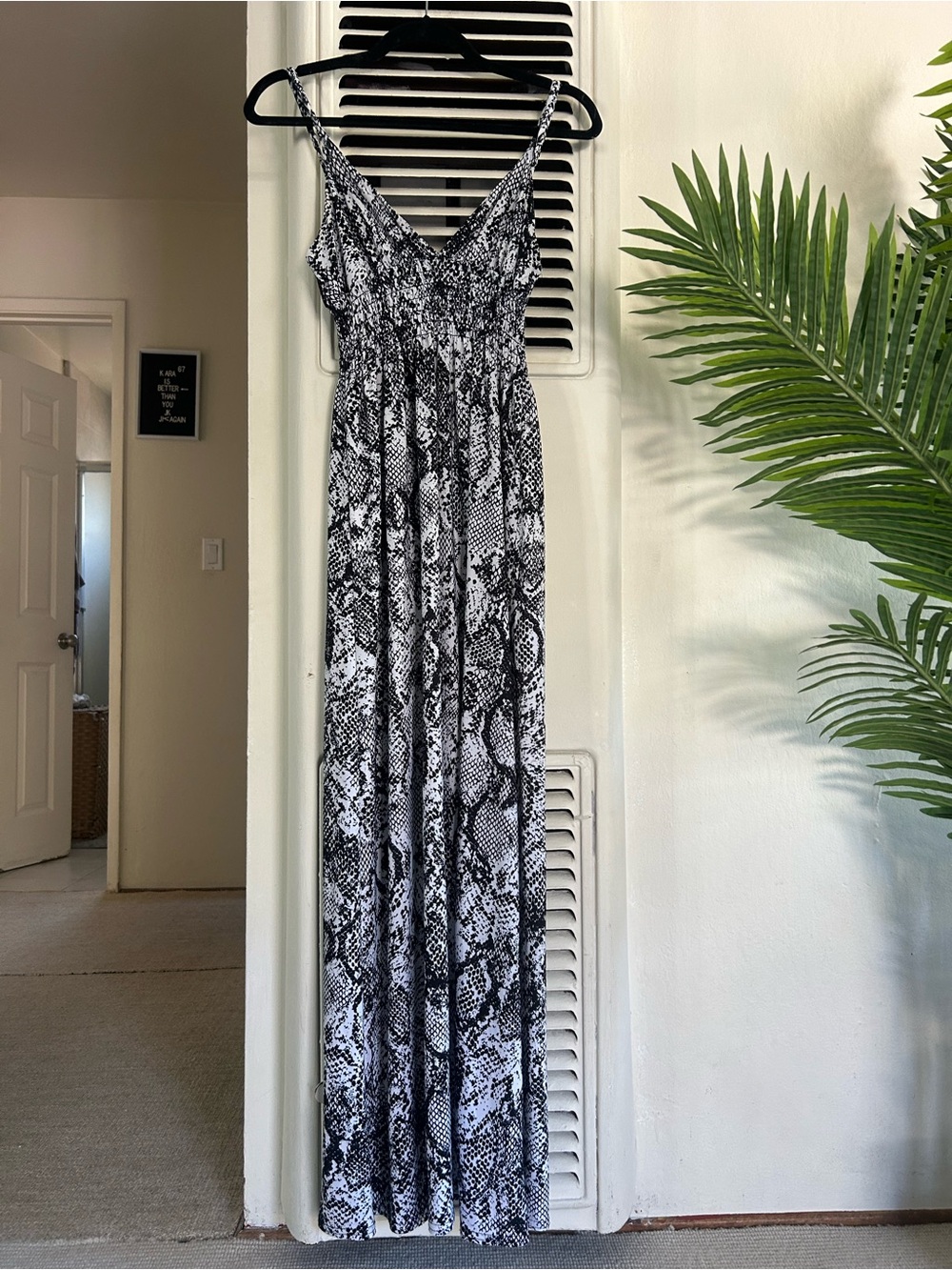 Aqua Black & White Snake-Print Maxi Dress